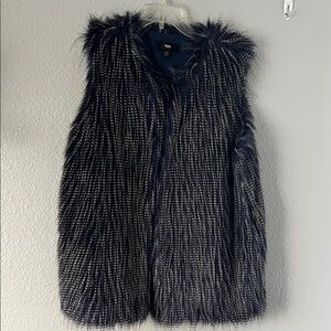 Mission Navy and White Faux Fur Vest